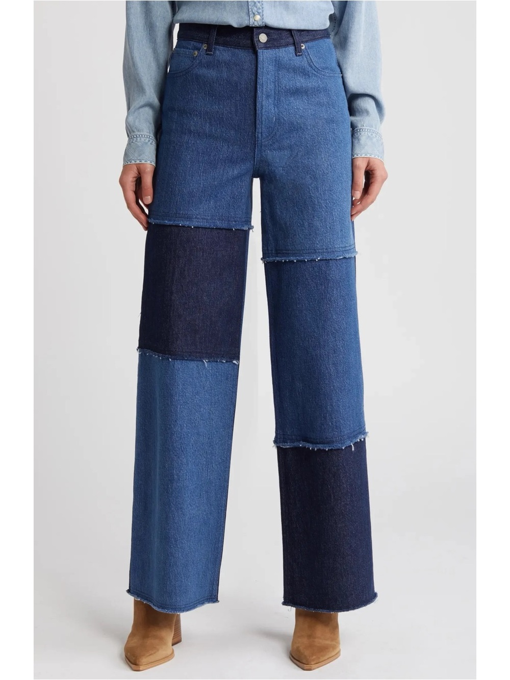 Rails The Getty High Rise Wide Leg Jean Indigo Patchwork Button Fly, 27